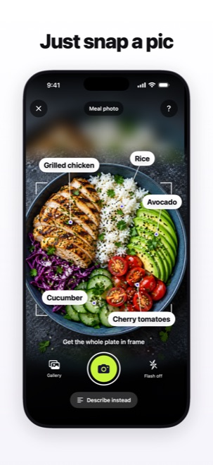Burn App Store image: Snap a meal (composite)